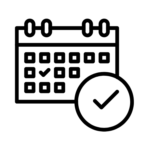Icon in png format file of a calendar booking in black colour line and transparent background.