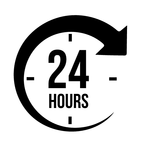 Icon in png format file of a 24 hours in black colour line and transparent background.