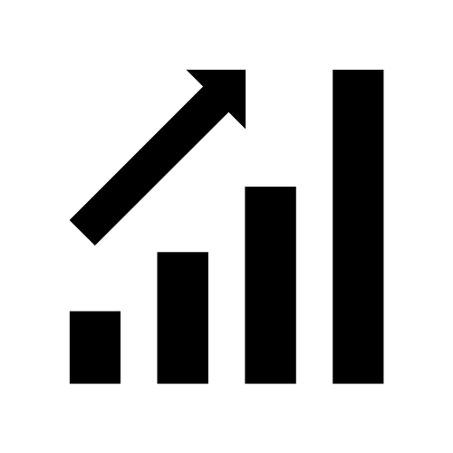 Icon in png format file of an upward graph in black colour line and transparent background.