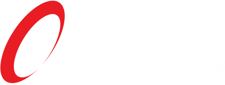 Logo of QikDesk in transparent background, the word "Q" is in red colour and "ikDesk" is in white colour.