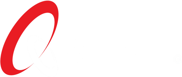 Logo of QikPad in transparent background, the word "Q" is in red colour and "ikPad" is in white colour.