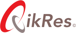Icon in png format file of QikRes logo in QikRes official colour of red and light maroon font with transparent background.