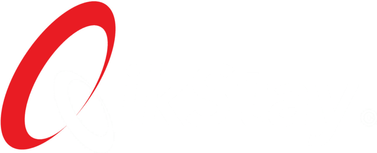 Logo of QikStay in transparent background, the word "Q" is in red colour and "ikStay" is in white colour.